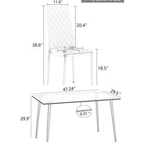 5 Piece Kitchen Dining Table and Chair Set, Dining Room Table Set with 1 Tempered Glass Table 4 PU Leather Padded Chairs, Rectangle Dining Table Set for 4, Gray