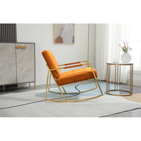 Accent Rocking Chair, Tufted Velvet Upholstered Leisure Rocker Chair with High Backrest and Armrest, Modern Single Glider Armchair for Living Room Bedroom Balcony Nursery Patio Garden, Orange