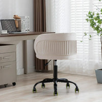 Office Chair Cute Desk Chair with Arm, Modern Velvet Home Office Desk Chairs with Wheels Adjustable Swivel Computer Task Chair Vanity Chair with Comfy Curved Back for Home Office Small Spaces, White