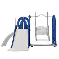Kids Activity Playground Set 5 in 1, Baby Indoor Outdoor Playset with Toddler Slide, Swing, Basketball Hoop and Climber, Children's play sets with Storage for Boys and Girls, Blue