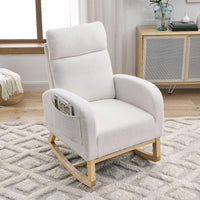 Accent Chair, Rocking Chair with Two Side Pocket, Modern Upholstered High Back Glider Rocking Chair Armchair, Comfy Lounge Chair for Side Living Room Bedroom Studio Leisure Office, White Teddy