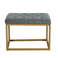 Velvet Ottoman, Modern Button Tufted Footrest Upholstered Vanity Stool with Gold Metal Frame, Upholstered Vanity Chair for Living Room Bedroom Entryway, 21.7”L x 15.9”W x 16.5”H, Dark Gray