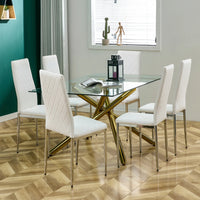 Dining Chairs Set of 6, Faux Leather Armless High Back Kitchen Chairs, Grid Shaped Dining Room Chairs with Metal Legs, Upholstered Dinner Chairs, Side Chair for Dining Room, Kitchen, Hotel
