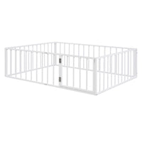 Full Size Floor Bed for Kids and Toddlers, Metal Montessori Floor Bed with 21.7" High Full-Length Fence and Door, Safety Montessori Bed Frame for Kids Girls and Boys, No Slats Supports, White