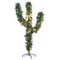 5ft Pre-Lit Artificial Cactus Christmas Tree, Artificial Xmas Tree with 110 Lights Warm Colors 8 Modes and Ball Ornaments & Bowknot, Sturdy Metal Stand, Perfect for Indoor, Office, Home, Partye