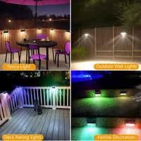 Solar Fence Lights Outdoor Waterproof, Upgraded RGB Solar Fence Lights with Warm White Mode & Color Changing, IP65 Waterproof LED Solar Lights for Fence, Yard, Wall, Stairs, Pool, Step Decor(2 Packs)