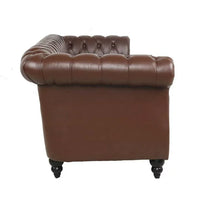 84"Rolled Arm Chesterfield Sofa Couch, Modern 3 Seater Sofa Couch, Luxious Leather Couch with Thicken Seat Cushions and Button Tufted Back, Chesterfield Couch with Nailhead Trim, Dark Brown+PU