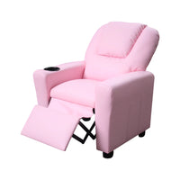 Kids Recliner Chair with Cup Holder,Toddler Recliners for Kids Age 0-5 with Side Pockets and Non-Slip Footstool,PU Leather Armrest Sofa Couch,Single Theater Seating Chair for Girls Boys Kids,Pink
