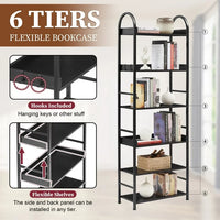 70.8 Inch Tall Bookshelf, 6-tier Shelves Bookcase with Round Top Frame, MDF Boards Book Shelf with Adjustable Foot Pads, Storage Shelves for Living Room, Study, Bathroom (Black)