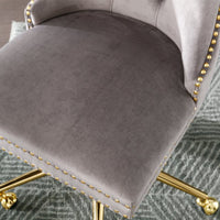 Swivel Home Office Chair, Adjustable Desk Chair Swivel Office Chair with Golden Metal Base, Velvet Upholstered Tufted Button Task Chair Computer Chair for Living Room Bedroom Office, Gray