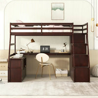 Twin Loft Bed, High Loft Bed with Stairs and Desk, Solid Wood Loft Bed Frame with Storage 7 Drawers 2 Shelves and 1 Cabinet, Suitable for Kids Teens Adults, Espresso