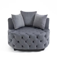Modern Barrel Chair, Round Oversized Barrel Chairs, Sofa Lounge Accent Chair, Velvet Leisure Sofa Chair , Modern Leisure Chair with 3 Pillow for Living Room Bedroom Hotel Office,Gray