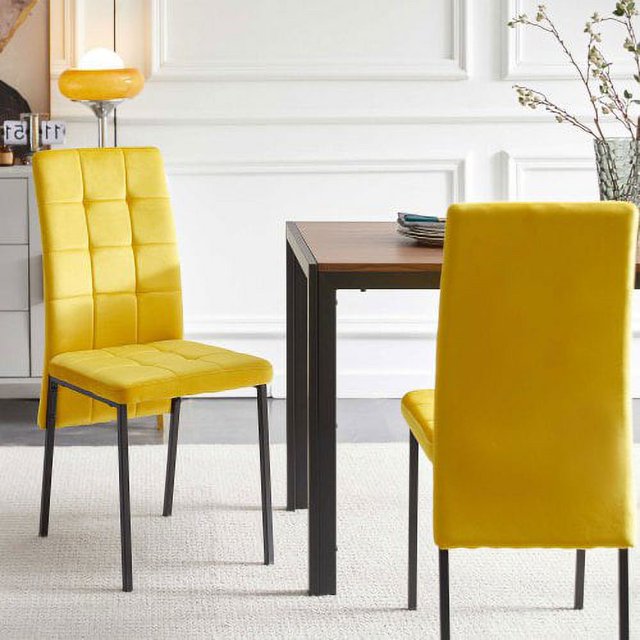 Dining Chairs Set of 4, Upholstered Dining Room Chairs with Black Legs, Modern Velvet Chair Accent Side Chairs for Kitchen Living Room (4 pieces-Yellow)