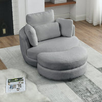 Oversized Swivel Chair with Moon Storage Ottoman for Living Room, Accent Round Loveseat Circle Swivel Barrel Chair for Bedroom Cuddle Chair Sofa Chair Lounger Armchair with 4 Pillows (Gray)