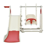 4 in 1 Toddler Slide and Swing Set, Kids Playground Climber Slide Playset with Basketball Hoop and Adjustable Stable Swing, Outdoor Indoor Freestanding Combination for Boys and Girls ,Red
