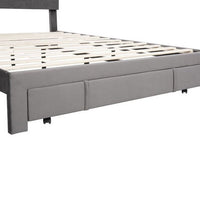 JINS & VICO Platform Bed, Queen Size Platform Bed Frame with a Big Drawer and Button Tufted Headboard, Velvet Upholstered Storage Platform Bed for Kids Adults Bedroom, Gray