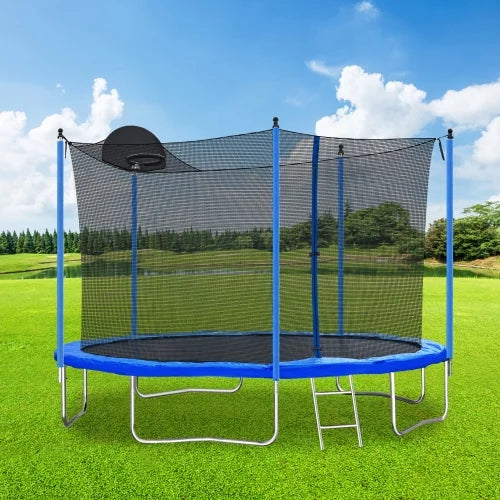 12FT Trampoline with Safe Enclosure Net, Recreational Trampoline with Waterproof Jump Mat for Backyard Park Kindergarten, ASTM Approved Outdoor Trampoline for Kids Teens Adults
