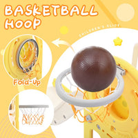 5-in-1 Toddler Slide and Swing Set, Kids Playground Climber Slide Playset with Basketball Hoop, Freestanding Slide Combination for Babies Boys Girls