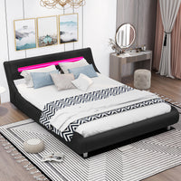 Queen Size Low Profile Platform Bed with 20-colors LED Headboard, Faux Leather Upholstered Bed with Underneath Storage, Lift Up Storage Bed for Teens Adults Bedroom, No Box Spring Needed, Black