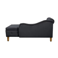 Velvet Upholstered Chaise Lounge, Indoor Lounge Chair with Storage & Pillow, Modern Rolled Arm Chase Lounge with Nailhead Trim, for Living Room, Bedroom, Office, Black
