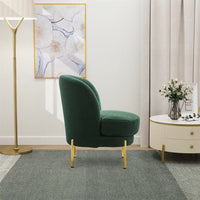 Velvet Living Room Chair, Cute Barrel Chair with Golden Adjustable Metal Legs, Boucle Fabric Upholstered Leisure Single Sofa Club Chair, Green