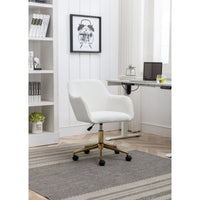 Modern Teddy Home Office Chair Swivel Desk Chair Adjustable Accent Armchair Upholstered Modern Desk Chair with Gold Base Ergonomic Study Seat Vanity Stools for Living Room Bedroom, White