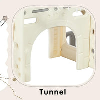 7-in-1 Kids Slide with Climber,Toddler Climber Slide PlaySet with Arch Tunnel and Basketball Hoop, Freestanding Castle Climbing Crawling Playhouse for Toddlers, Kids Climbers Playground
