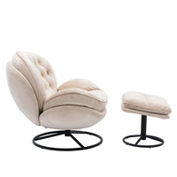 Swivel Accent Chair with Ottoman,Velvet Lounge Chair,Comfy Living Room Chair,Lazy Sofa for Bedroom,Apartment,Reading Room,Beige