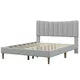 Queen Size Platform Bed with Vertical Channel Tufted Headboard, Elegant Linen Upholstered Platform Bed Frame with Slats Support and Solid Wood Legs and Under Bed Storage, No Box Spring Needed, Gray