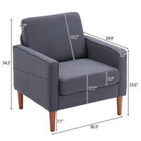 Linen Upholstered Accent Chair, Modern Armchair with Solid Wood Legs, Comfy Reading Arm Chair Single Sofa Chair with Solid Wood Frame for Living Room, Bedroom and Office, Dark Grey