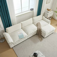 Chenille Fabric Modular Sofa with Footstool, L-Shape Couch with Armrests and Double Layer Seat Cushion, 3-Seat Convertible Sectional Sofa for Bedroom, Living Room, Apartment, White