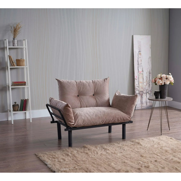 Futon Sofa Bed, Lounge Memory Foam Sleeper Couch for Living Room, Convertible Modern Chenille Sofa for Compact Living Spaces, 49" W (Beige)