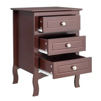 Country Style Side Table, Nightstand with 3 Drawers, Bedside Tables with Wood Frame, Mid-Century Modern Nightstand with Storage, Bed Side Table & Night Stand End Table for Bedroom, Living Room, Brown