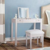 Vanity Desk Set with Flip Top Mirror, Dressing Table with 2 Drawers, Stylish Vanity Table with Stool, Removable Dividers, for Bedroom, Reading Room, White