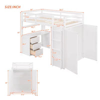Twin Size Loft Bed with Desk and Wardrobe, Wood Loft Bed Frame with Storage Drawers and Full-Length Guardrails, High Loft Bed for Kids Teens Boys and Girls (White)