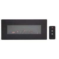 42" Electric Fireplace, Ultra-Thin 1400W Wall Mounted Fireplace with Fake Wood, Heating Wire and Remote Control, Iron & Glass Fireplace Heater for Living Room, Bedroom, Black