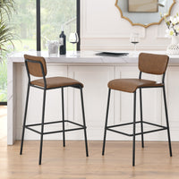 Set of 2 Bar Stools with Back and Footrest, Bar Height Dining Chairs Kitchen Dining Cafe Chair with Metal Legs Modern Upholstered Pu Leather Faux Barstool for Living Room Kitchen Resturant, Brown