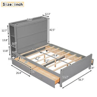 Full Size Bed Frame with 4 Storage Drawers, Wood Full Size Platform Bed with Storage Shelves Headboard, Full Storage Bed with Support Legs for Girls Boys, No Box Spring Needed, Gray