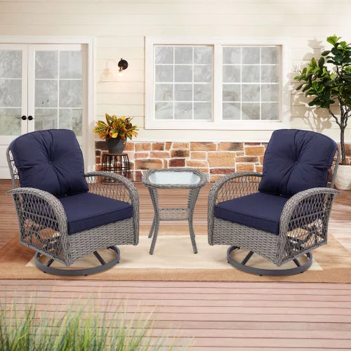 3 Pieces Patio Furniture Set,Swivel Rocking Chairs Patio Chairs Set of 2 and Side Table,3 Piece Wicker Patio Bistro Set with Padded Cushions,for Patio Deck Porch Balcony