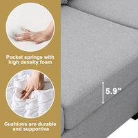 L-Shape Large Sectional Sofa Set, 89.8*60.2" 5-Seat Modular Couch Set with Convertible Ottoman, Linen Fabric Corner Couch Set with 2 Pillows, for Living Room Apartment Office, Gray