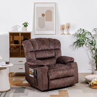 Oversized Recliner Chair for Adults, Large Single Sofa Recliners with Heat and Massage for Elderly Velvet Modern Reclining Sofa Chair with Cup Holders, Remote Control, 90°-150° Adjustable, Brown
