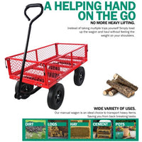 Heavy Duty Detachable Utility Wagon Garden Trucks, Garden Trolley with Inflator & Shovel, 10" Pneumatic Tires Removable Sides, for Transport Firewood, Plants, Chicken Feed, Potted Soil (Red)