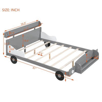 Full Size Car-Shaped Bed with Wheels, Wooden Platform Bed Frame with Storage Shelf for Kids Boys Girls Bedroom Playroom Easy Assembly, No Box Spring Required, Gray