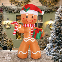 8ft Inflatable Gingerbread Man Holding Gift with 15W 5 LED Lights,Garden Gingerbread Man Decoration Outdoor Yard Christmas Decoration