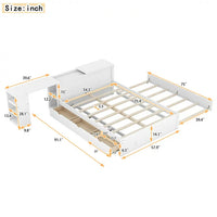 Full Bed Frame with Drawers and Twin size Trundle, Full Size Platform Bed with Extended Storage Headboard and Rolling Shelf, Wooden Frame and Slats Support, White