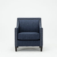 Morden Accent Chair, Upholstered Single Sofa Chair with Soft Pad, Polyester Armchair with Sturdy Wood Frame for Relaxing, Leisure Single Sofa with Highback for Bedroom Living Room Office, Blue