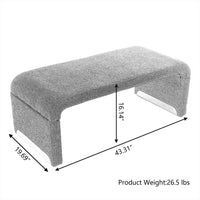 Boucle Fabric Ottoman, Rectangular End of Bed Stool Footstool with Metal Legs, Indoor Bedroom Bench for Entryway Living Room, Green