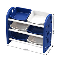 Toy Storage Organizer for Kids, 3-Tier Multi-Purpose Storage Bins with 6 Removable Plastic Bins, HDPE Toy Storage Rack Unit for Playroom Bedroom Living Room Daycare, Navy