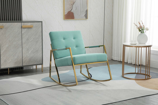 Rocking Chair, Modern Velvet Upholstered Rocker Chair with High Backrest & Stainless Steel Feet, Leisure Accent Arm Chair for Living Room, Bedroom, Lounge Room & Office, Mint Green