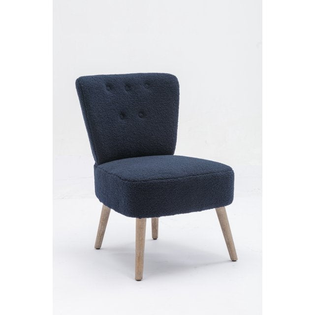 Accent Chair,Modern Teddy Fabric Armchair with Wooden Legs,Upholstered Tufted Back Club Chair Side Chair for Living Room Bedroom Home Office,Blue